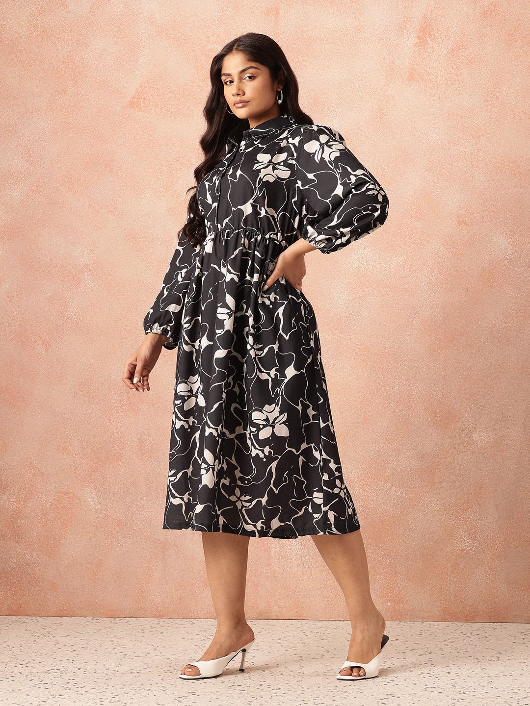 all about you Plus Size Floral Print Shirt Midi Dress