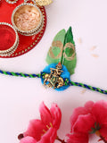 PANASH Silver Plated Krishan Temple Shaped Thread Rakhi With Roli Chawal