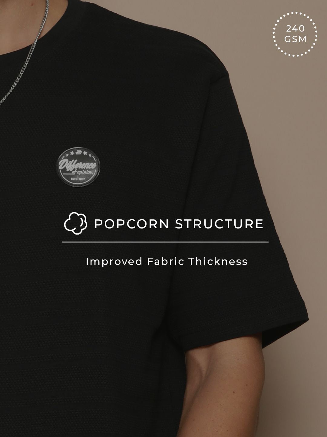 Difference of Opinion Men Black Solid Cotton Drop-Shoulder Oversized Fit T-shirt