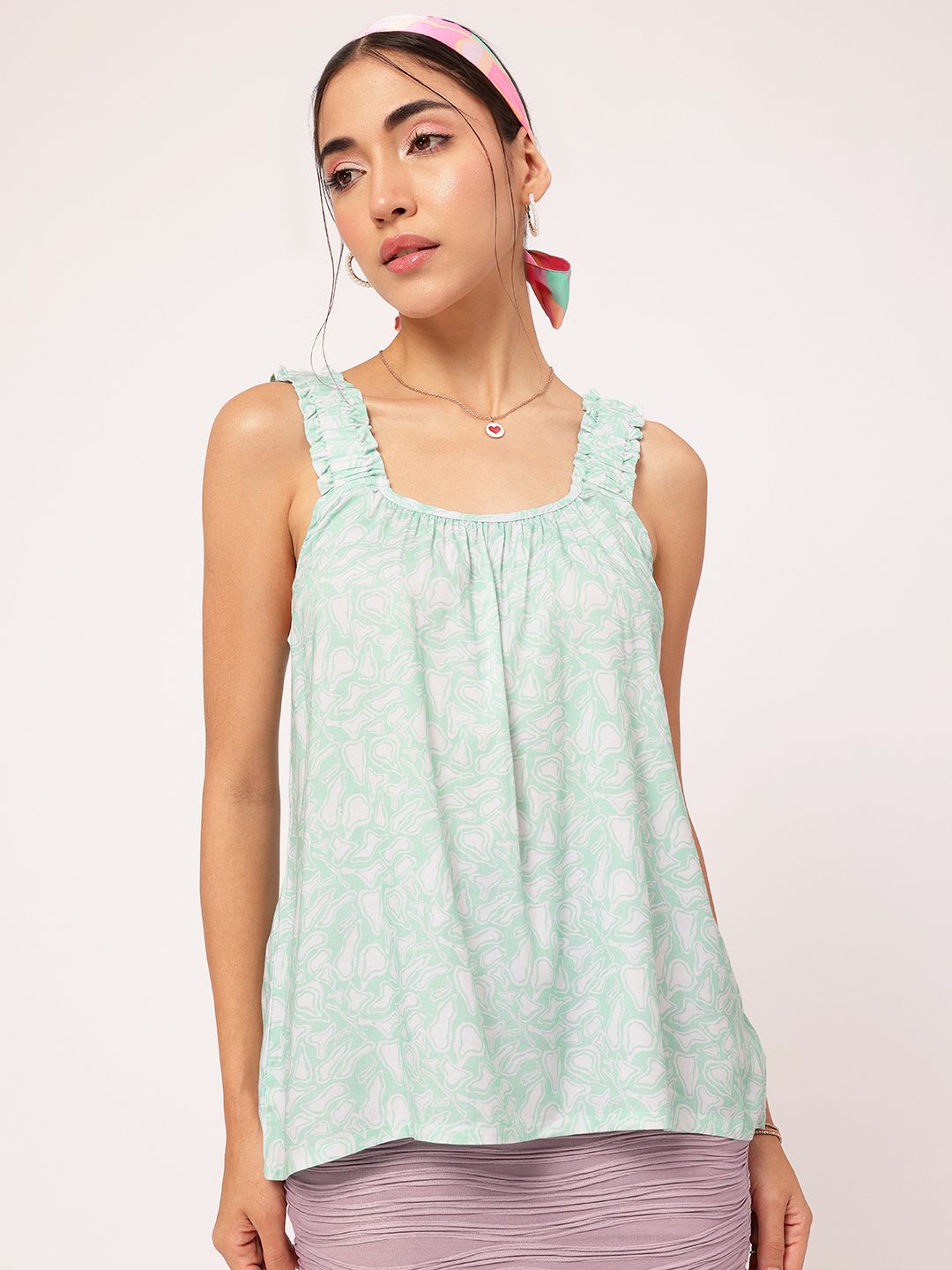 DressBerry Abstract Aesthetic Strappy Printed A-Line Top