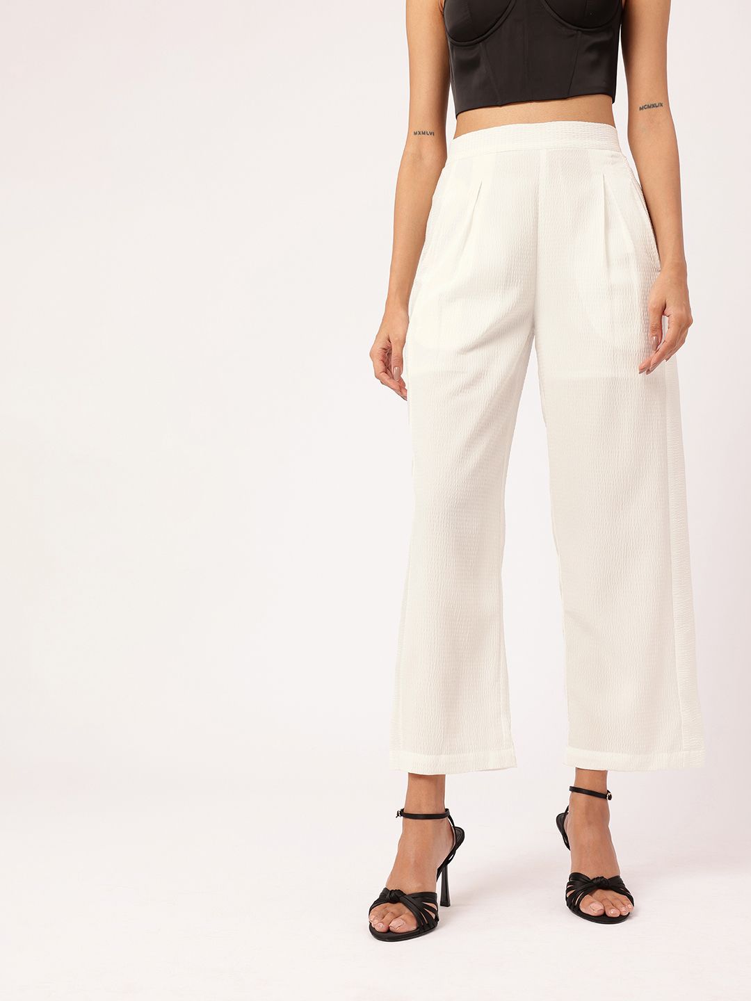 DressBerry Women Feminine Glam Seersucker Pleated Trousers