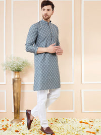 See Designs Ethnic Motifs Woven Design Mandarin Collar Straight Kurta With Pyjamas