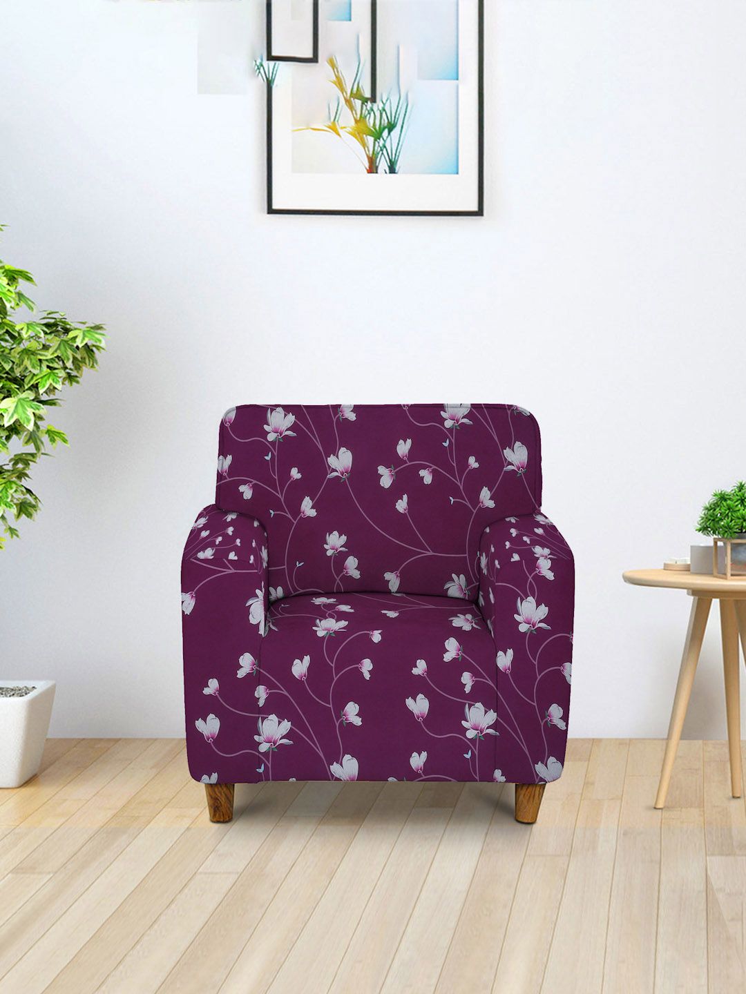 Cortina Purple & White Printed Single-Seater Sofa Cover