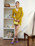 Berrylush Yellow Puff Sleeves V-Neck Wrap Mini Dress