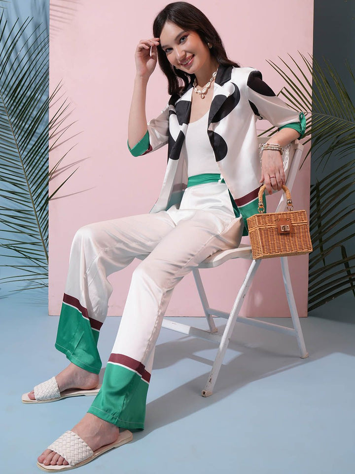 Tokyo Talkies Printed Blazer & Top With Trouser Co-Ords