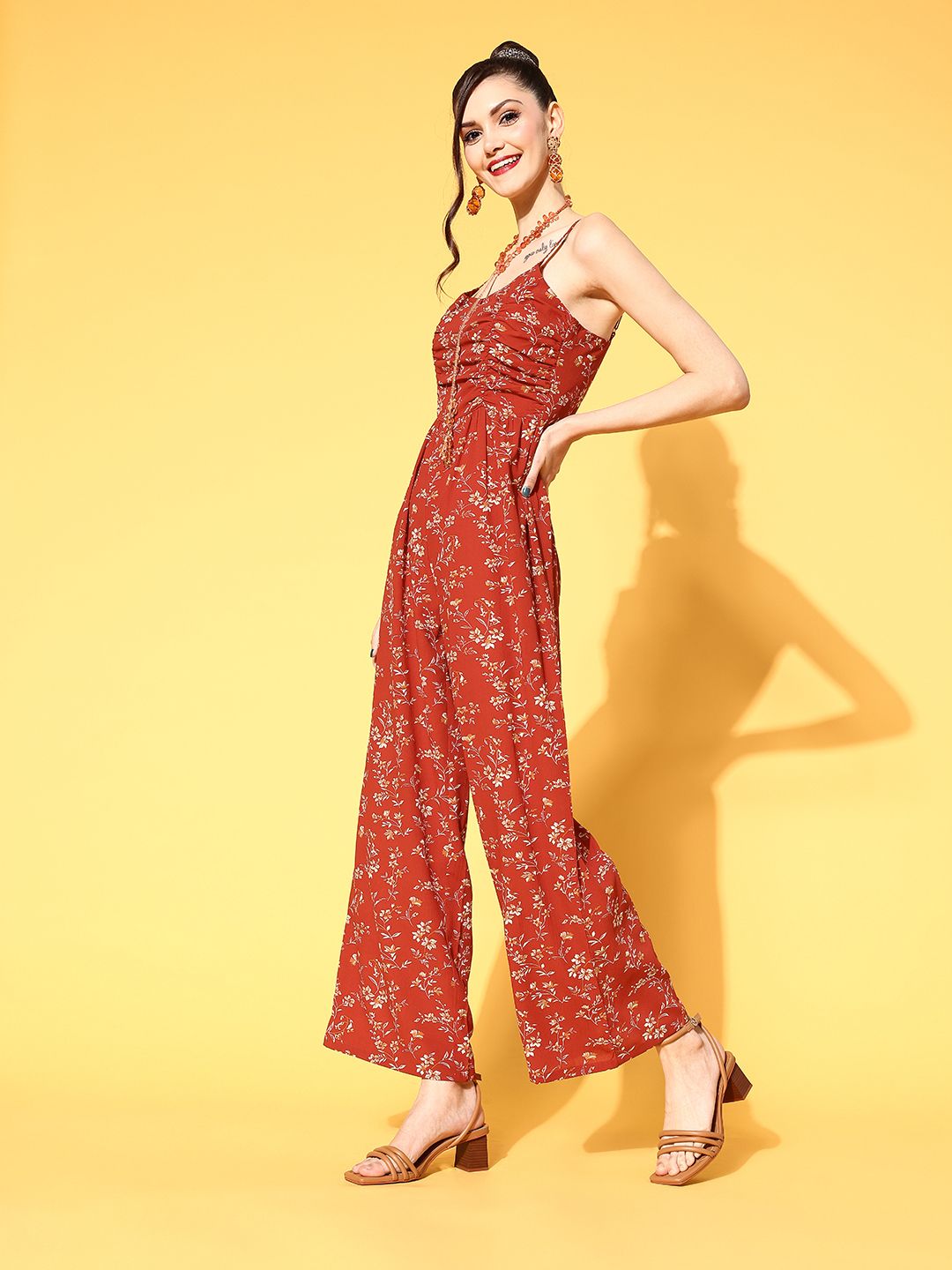 Berrylush Women Gorgeous Red Printed Volume Play Jumpsuit