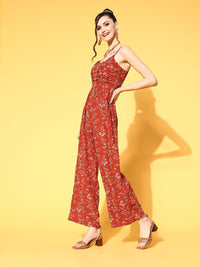 Berrylush Women Gorgeous Red Printed Volume Play Jumpsuit