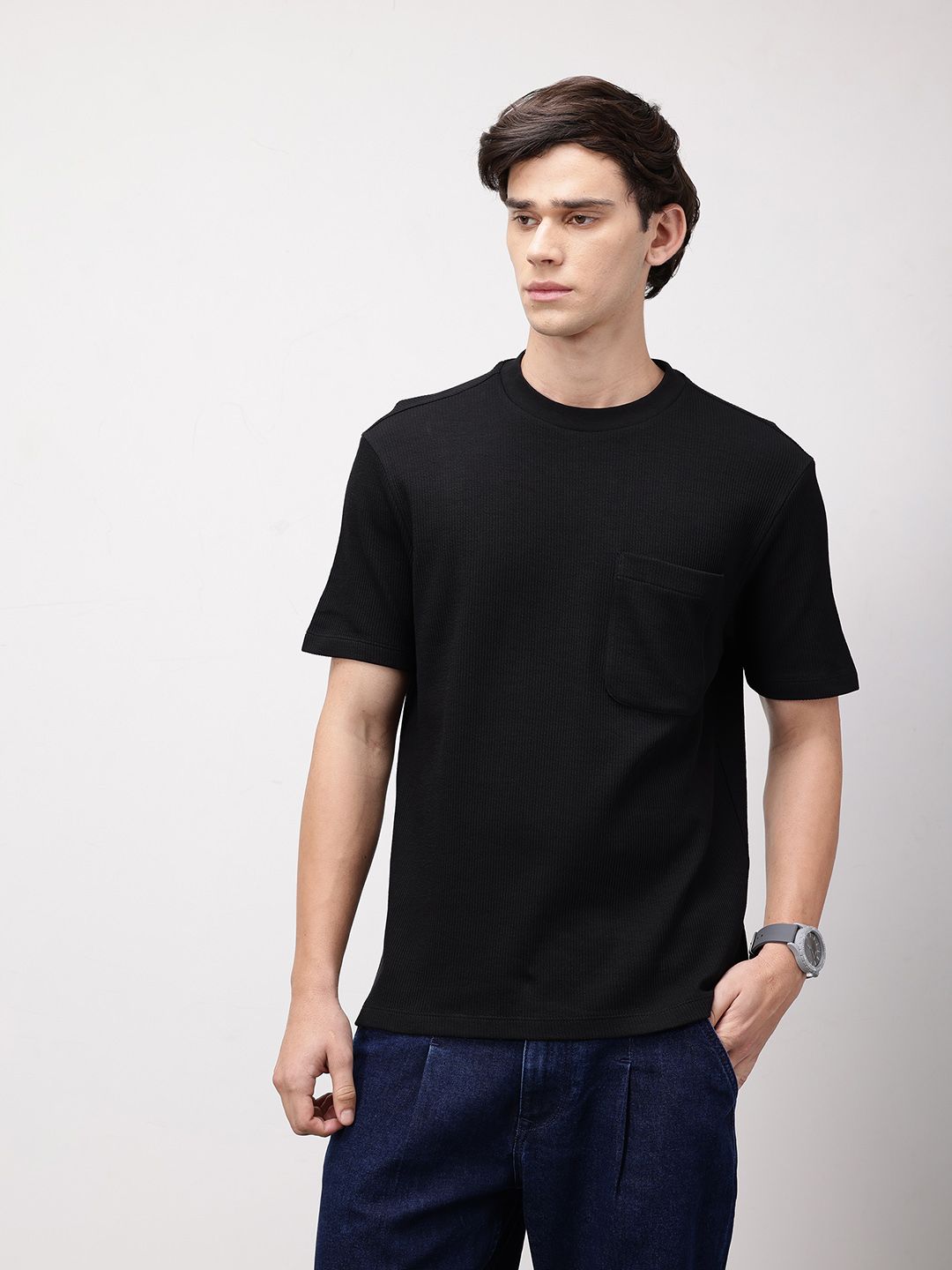 ether Grower Men Round Neck Ribbed Organic Cotton Comfort Fit T-shirt
