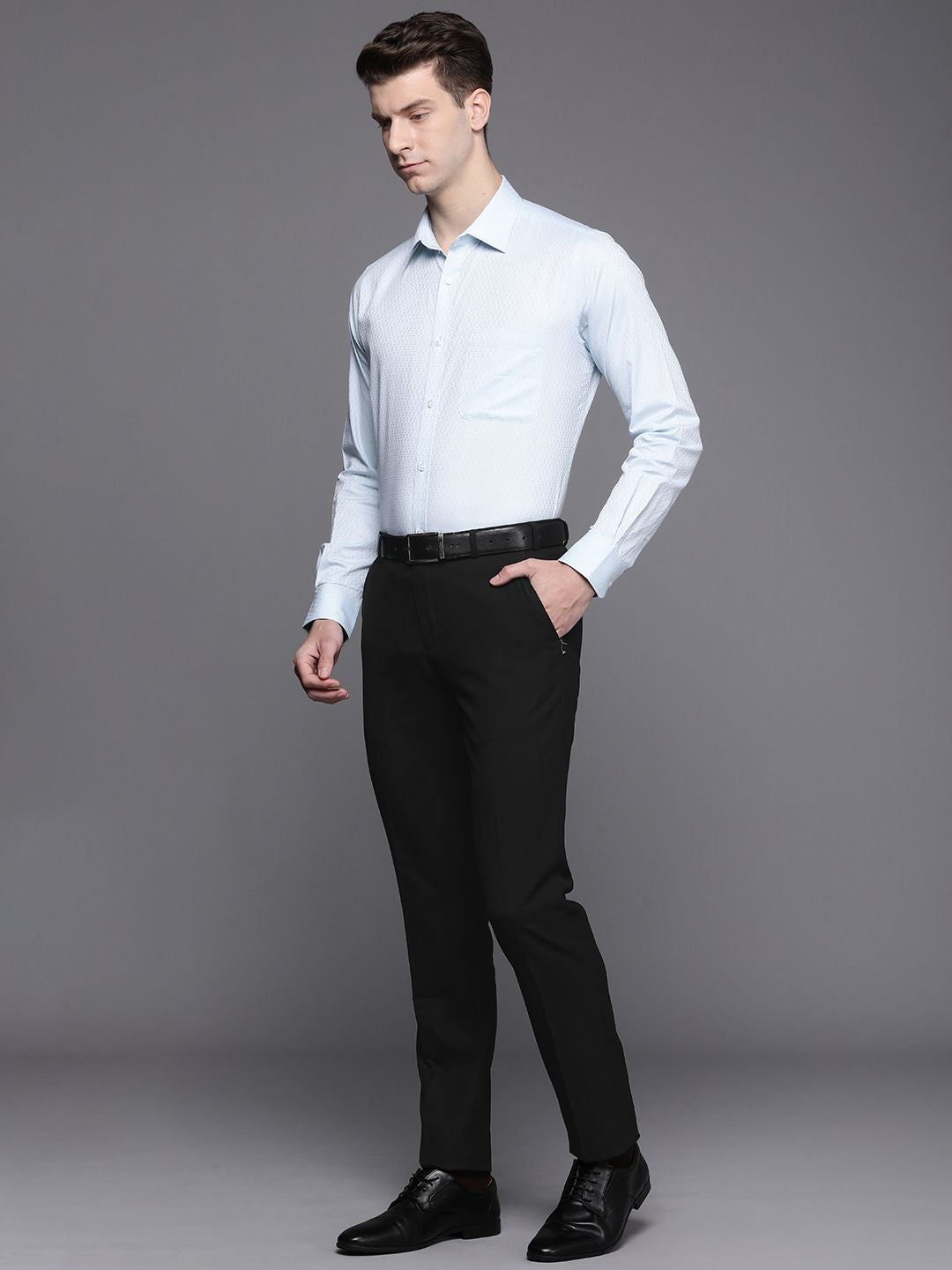 Raymond Men Solid Mid-Rise Slim Fit Formal Trousers