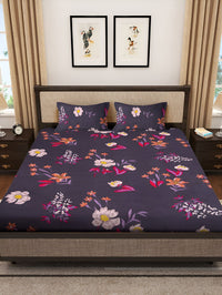 KLOTTHE Purple & Red Floral 300 TC Double King Bedsheet With 2 Pillow Covers