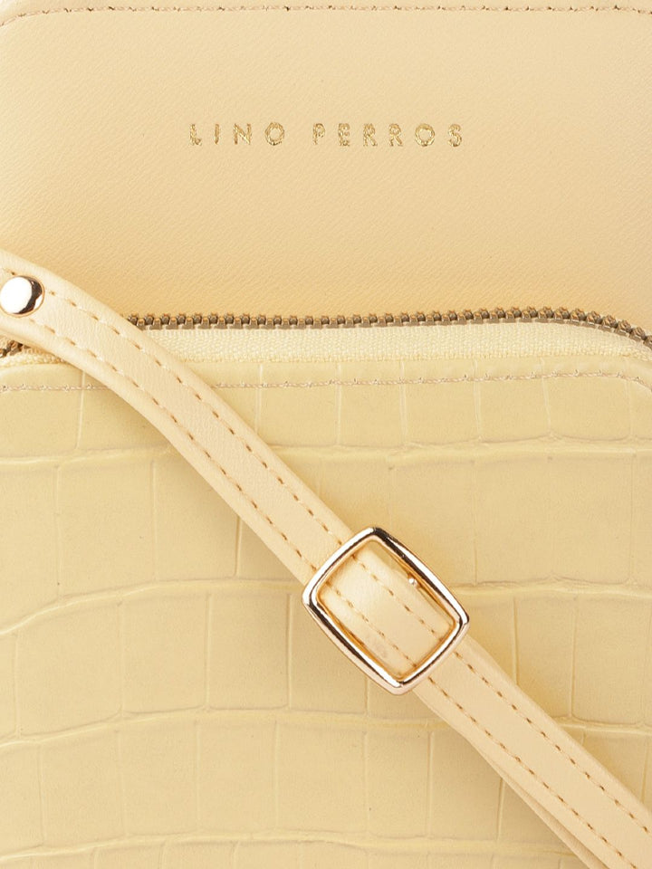 Lino Perros Women Yellow Animal Printed PU Structured Sling Bag