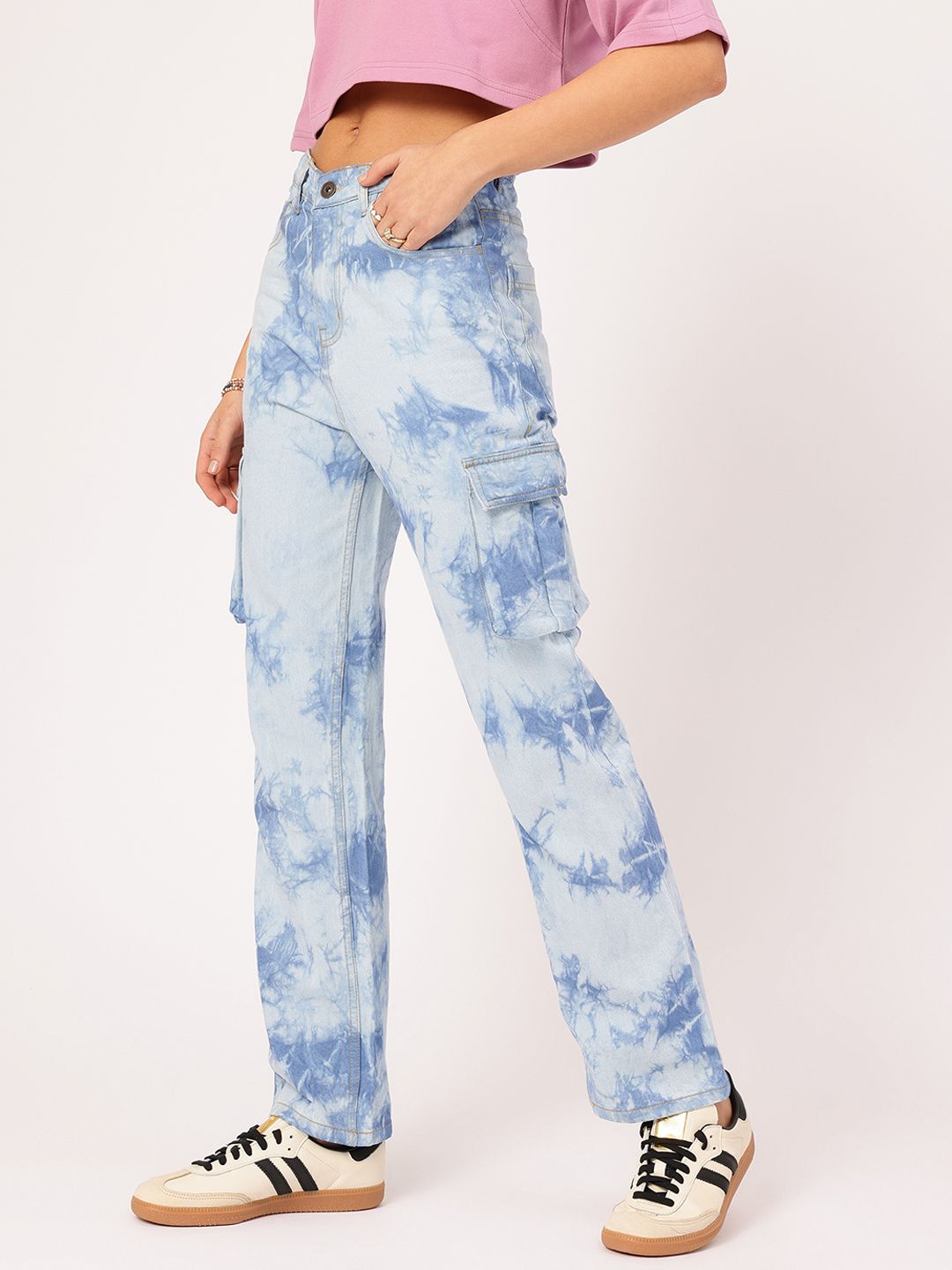 DressBerry Women Utility Unraveled Tie & Dye Cargo jeans