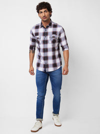 SPYKAR Spread Collar Long Sleeves Tartan Checks Cotton Casual Shirt