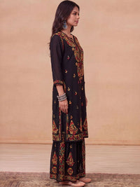 House of Chikankari Women Ethnic Motifs Embroidered Regular Thread Work Kurta with Sharara