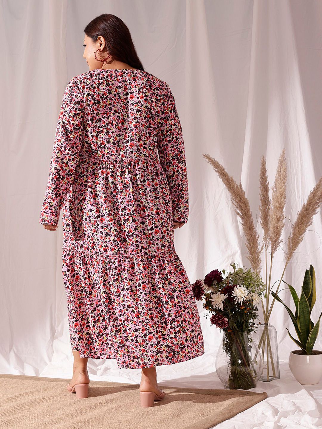 CURVY STREET Plus Size Animal Print V-Neck Long Sleeves Fit & Flare Dress