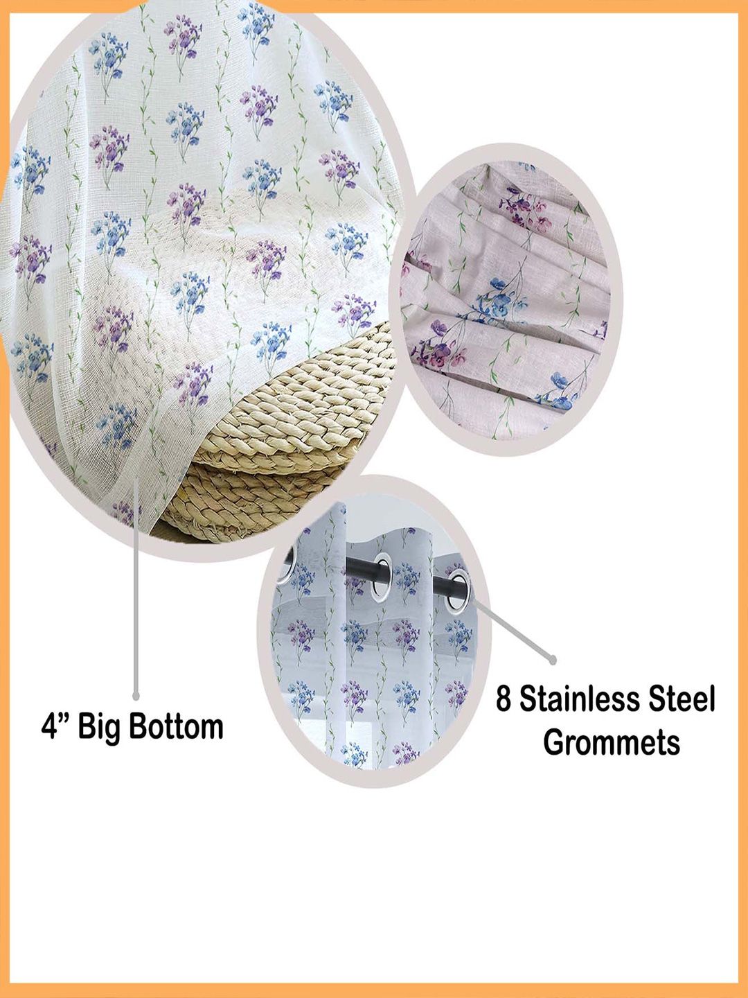 STITCHNEST White & Purple 2 Pieces Floral Printed Sheer Door Curtains