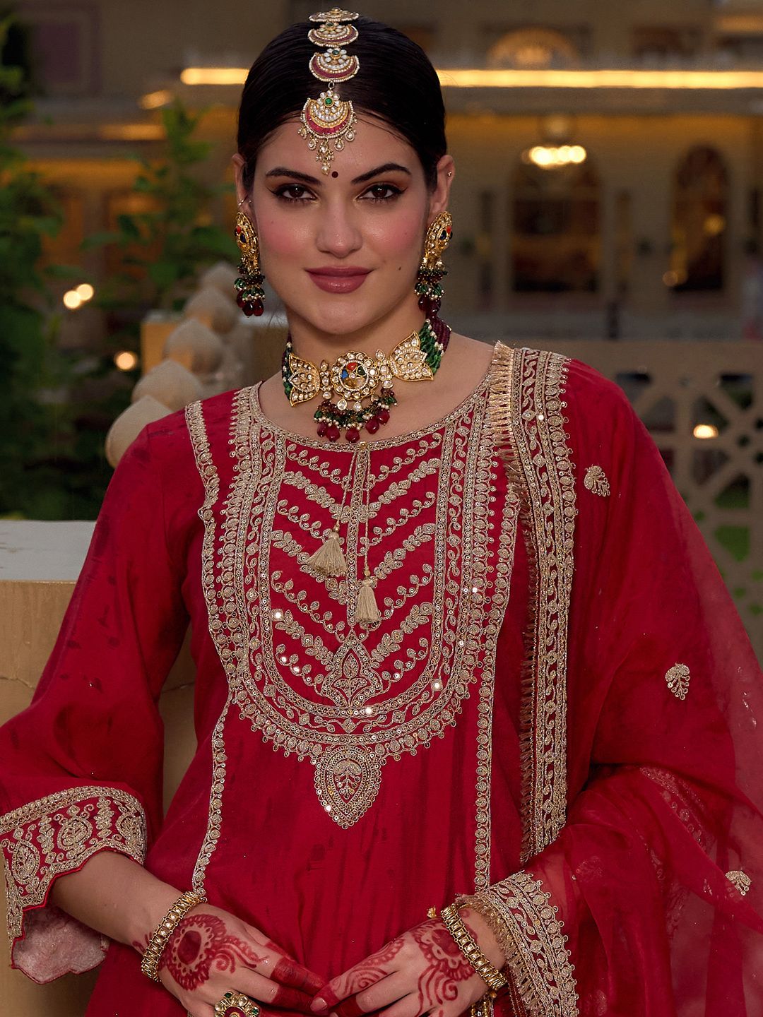 Indo Era Ethnic Motifs Embroidered Panelled Kurta With Trousers & Dupatta