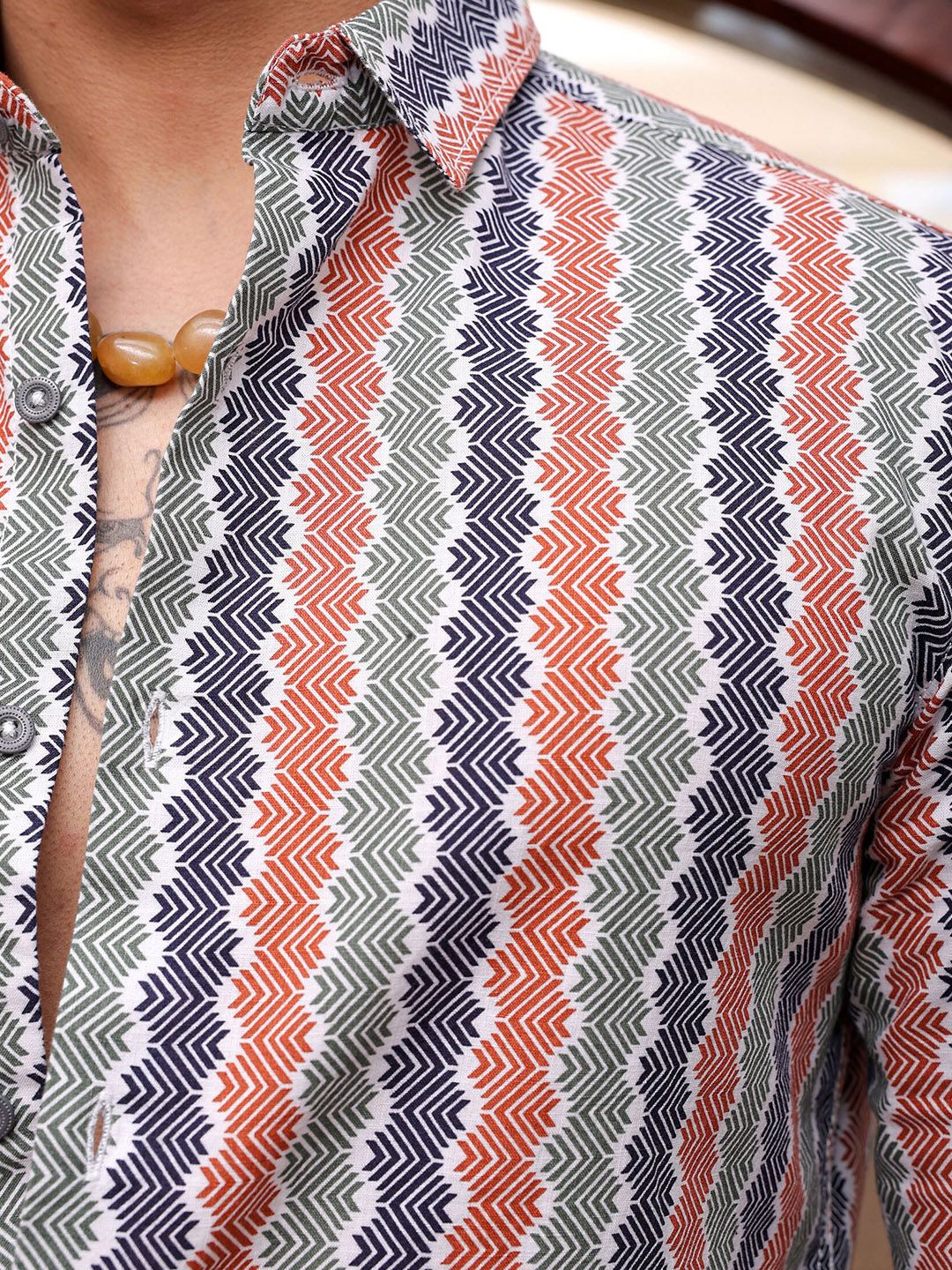 The Indian Garage Co Men Slim Fit Geometric Printed Resortwear Shirt