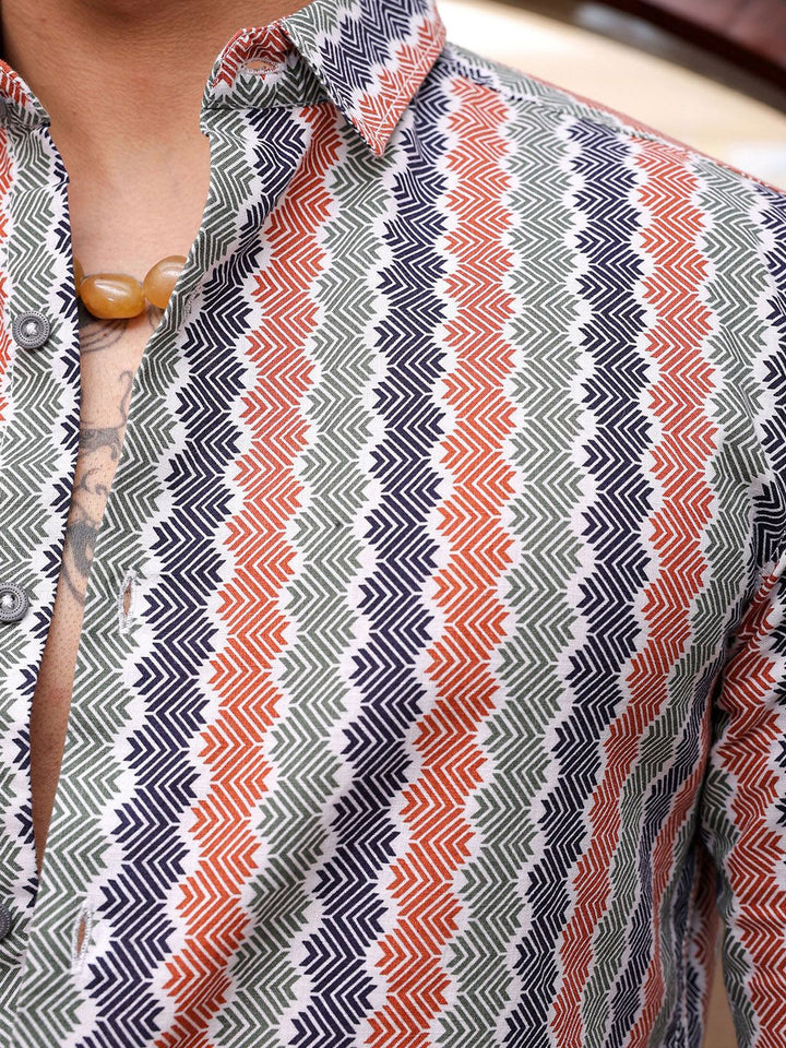 The Indian Garage Co Men Slim Fit Geometric Printed Resortwear Shirt