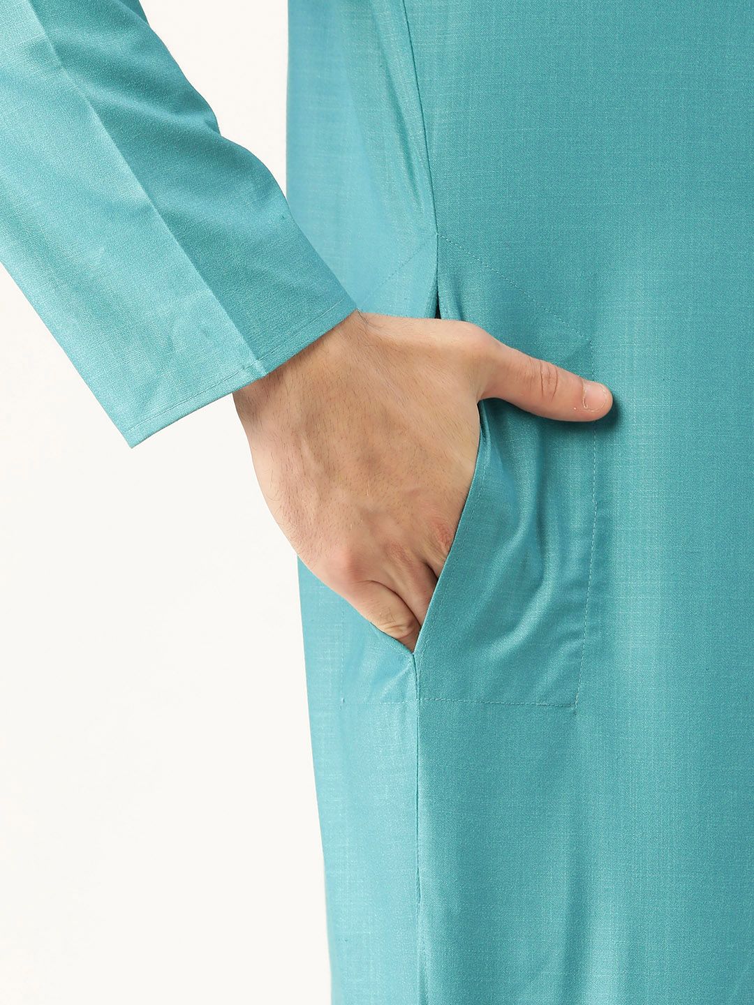 SOJANYA Men Blue Solid Straight Angrakha Kurta