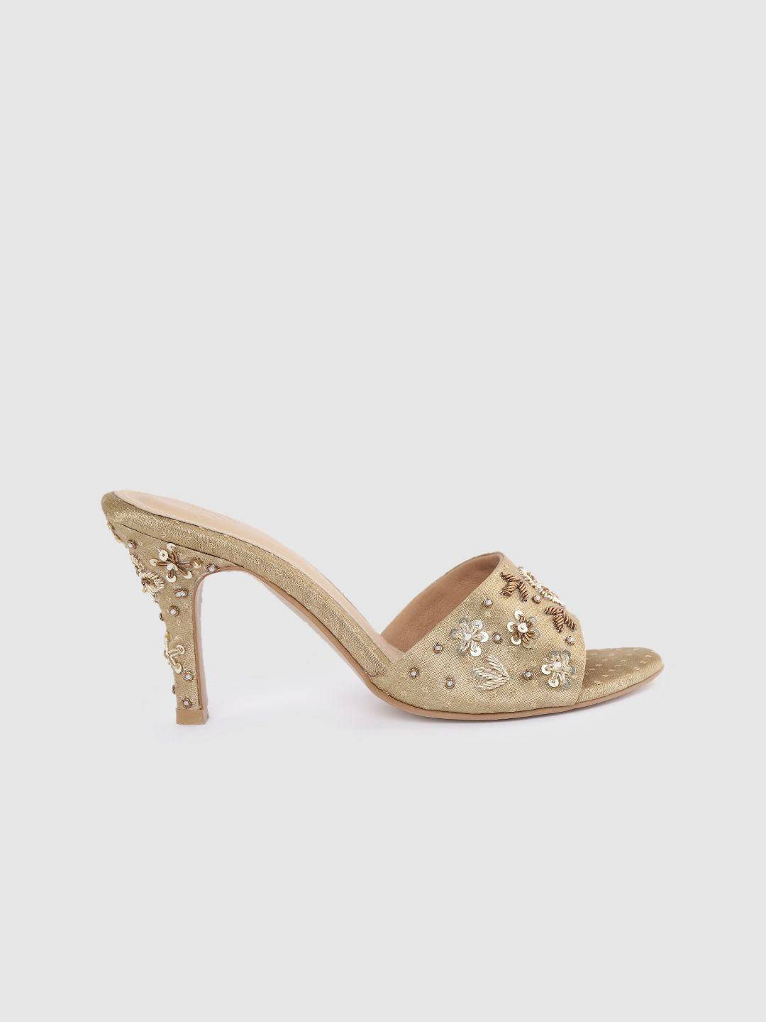 House of Pataudi Gold-Toned & Silver-Toned Embellished Handcrafted Slim Heels