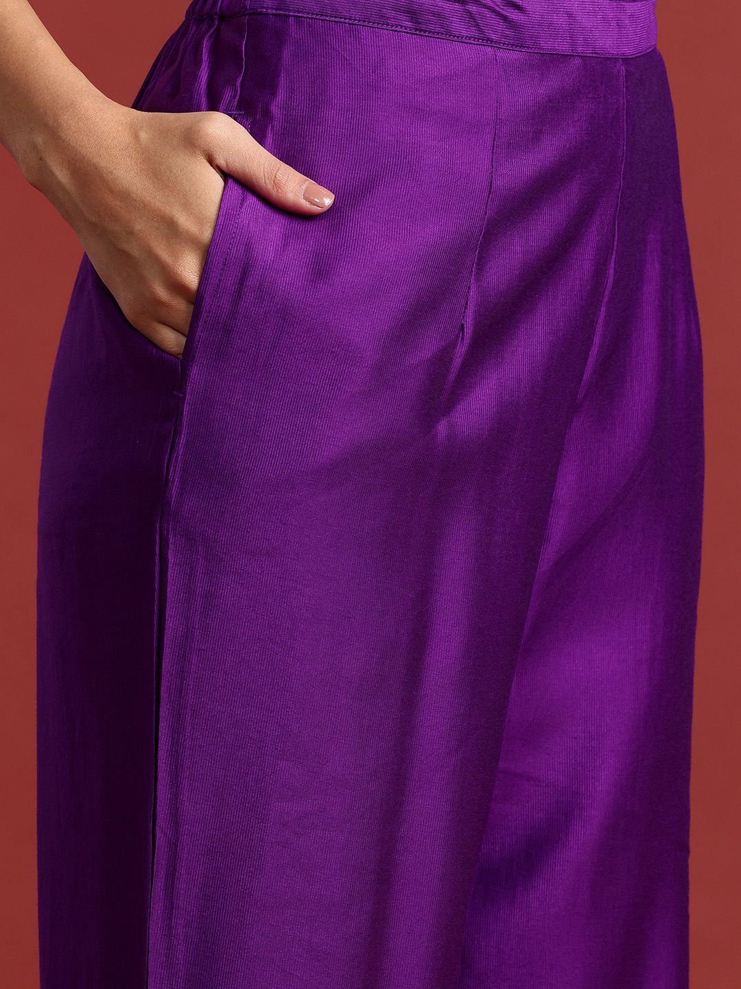 Indo Era Floral Embroidered Pleated Aari Work Liva Kurta With Trousers & Dupatta