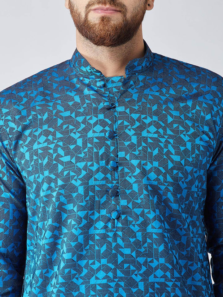 SOJANYA Men Blue Woven Design Straight Kurta