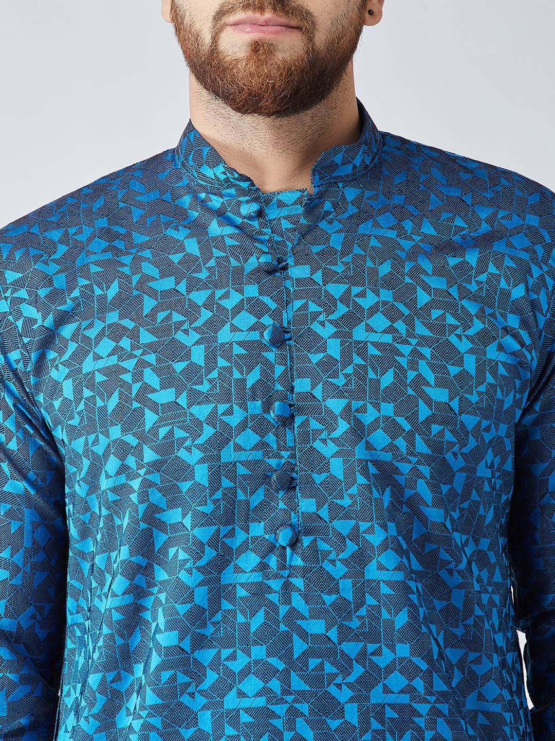 SOJANYA Men Blue Woven Design Straight Kurta