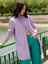 STREET 9 Lavender Comfort Oversized Pure Cotton Casual Shirt