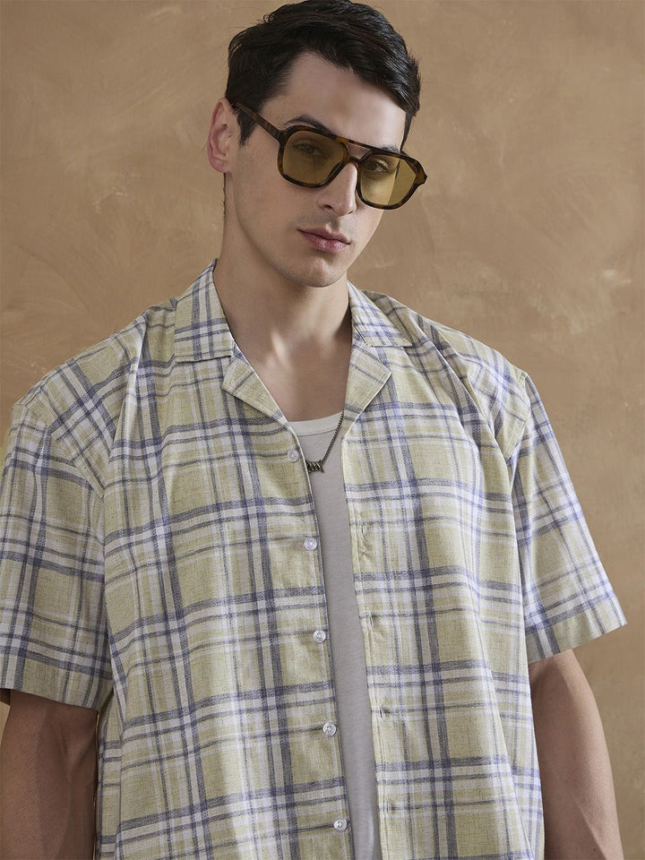 DENNISON Oversized Checked Cuban Collar Shirt