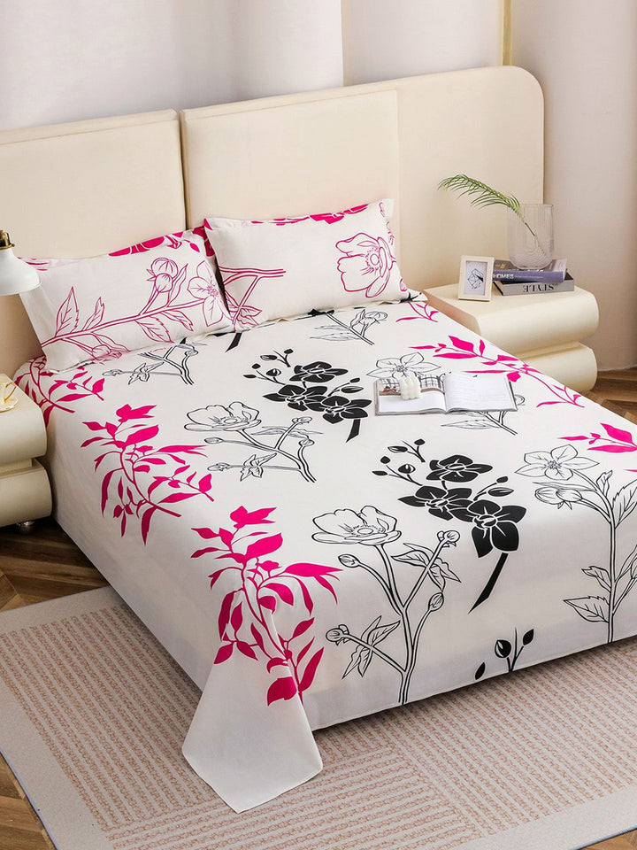 Story@home White Cotton 210 TC 1 King Double Bedsheet with 2 Pillow Covers