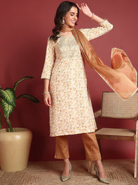 KALINI Women Printed Regular Sequinned Kurta with Trousers & With Dupatta