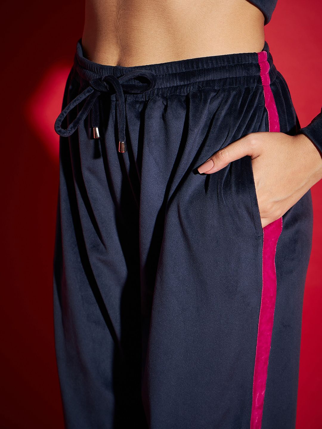 SASSAFRAS Navy Blue Velvet Tape Detail Sweatshirt With Joggers