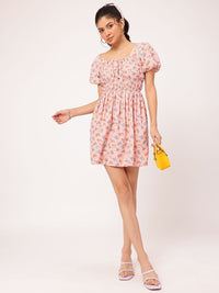 DressBerry Floral Frenzy Striped Dobby Weave Smocked A-Line Mini Dress