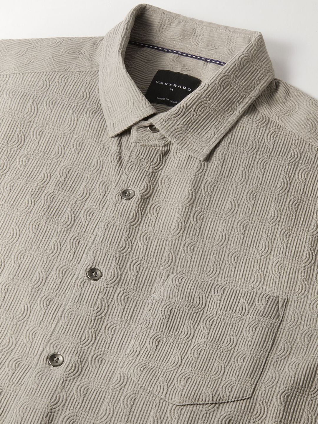 VASTRADO Men Classic Spread Collar Textured Slim Fit Casual Shirt