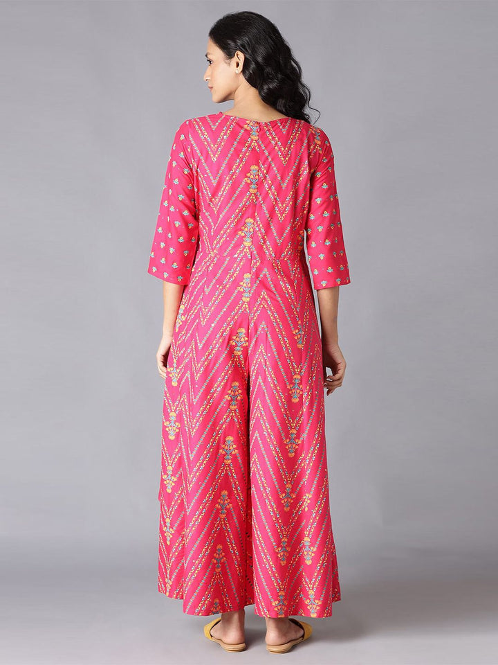 W Pink & Blue Printed Basic Jumpsuit