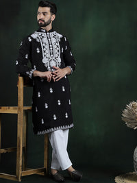 SOJANYA LUXE Sulam Bunga Biasa Benang Kerja Pure Cotton Kurta dengan Seluar