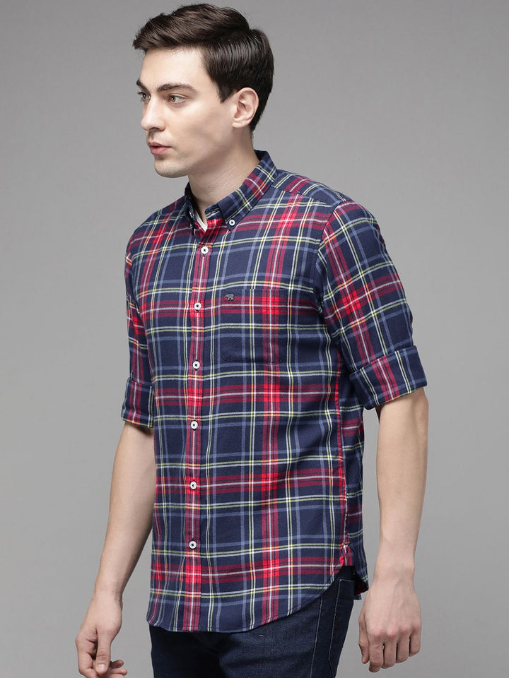 THE BEAR HOUSE Men Blue Flannel Slim Fit Pure Cotton Checked Casual Shirt