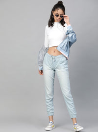 SASSAFRAS White Ribbed Cropped Top With Turtle Neck