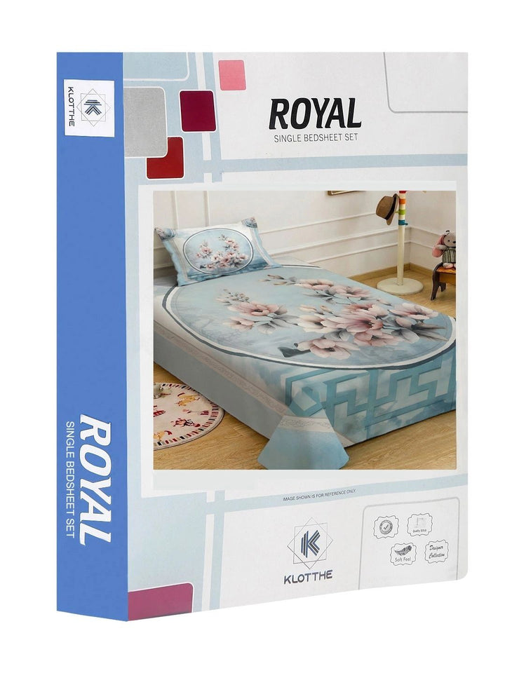 Moda Rapido X KLOTTHE Blue & Pink Floral 400 TC Single Bedsheet with 1 Pillow Covers
