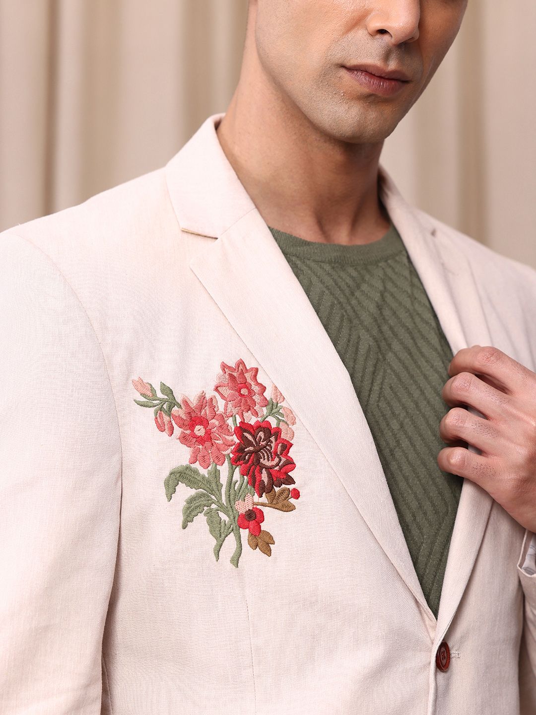Mr. Bowerbird Floral Embroidered Notched Lapel Casual Blazer