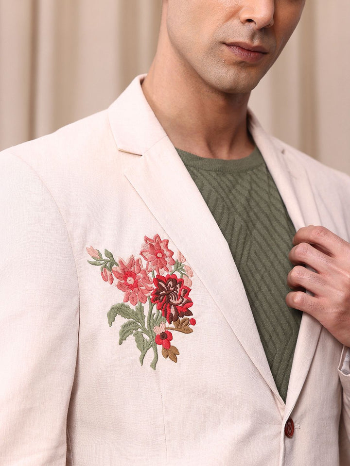 Mr. Bowerbird Floral Embroidered Notched Lapel Casual Blazer