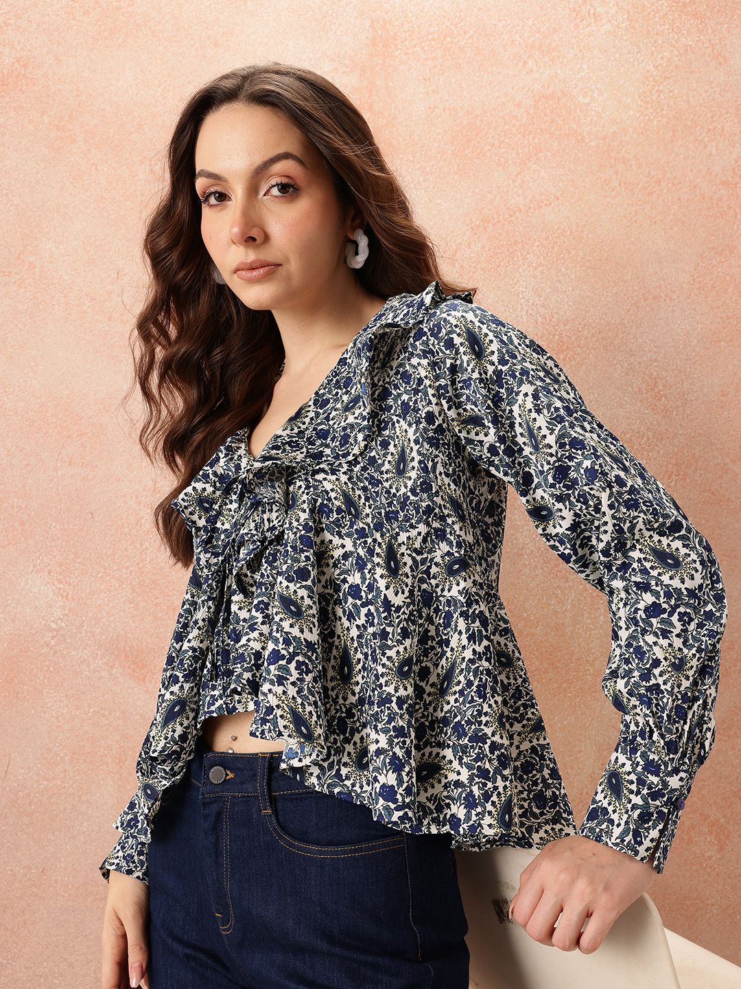 all about you Print Ruffles Ethnic Empire Crop Top