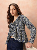 all about you Print Ruffles Ethnic Empire Crop Top