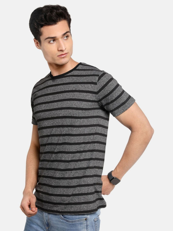 ADRO Men Striped Round Neck Cotton T-shirt