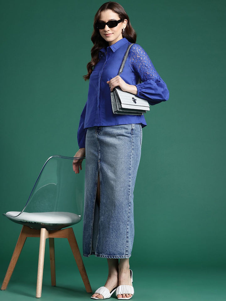 DressBerry Pure Cotton Lace Inserts Casual Shirt