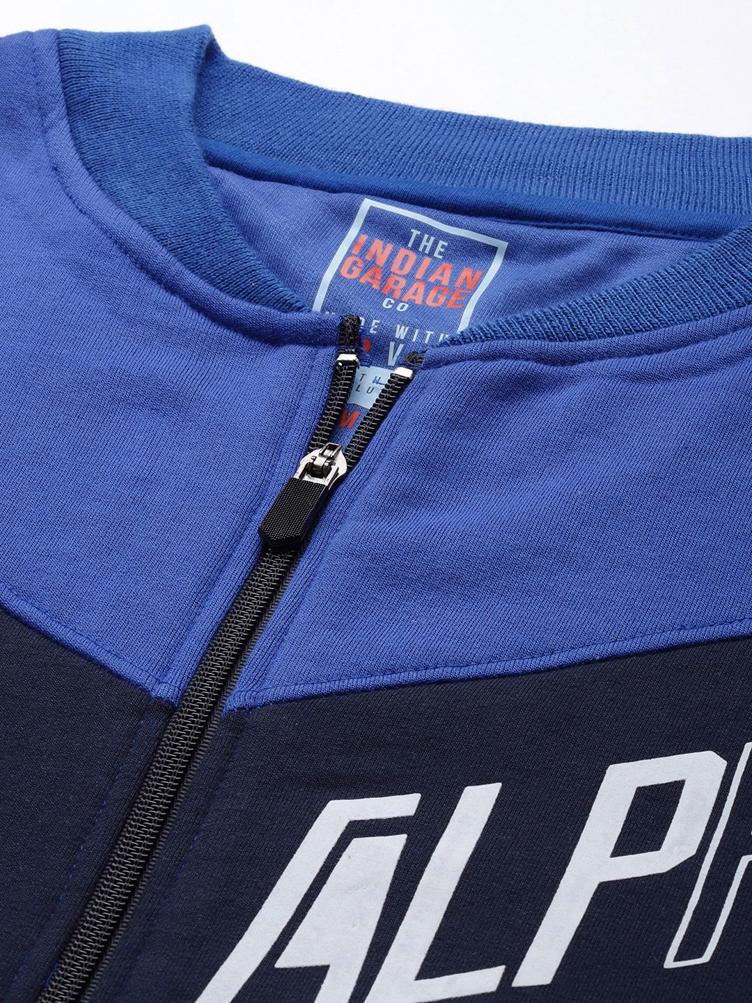 The Indian Garage Co Men Blue & White Colourblocked Sweatshirt
