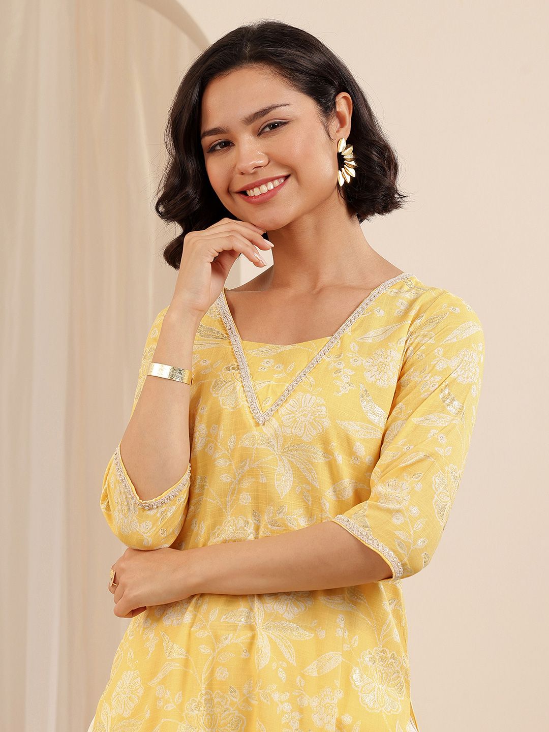 Libas Floral Printed V-Neck Kurta With Palazzo And Dupatta