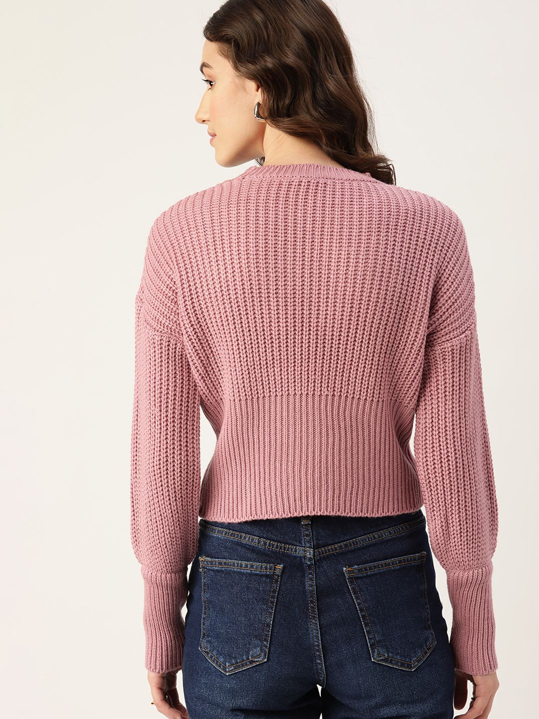 DressBerry Women Pink Self Design Pullover