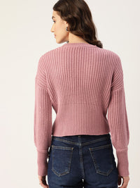 DressBerry Women Pink Self Design Pullover